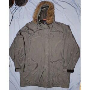 Vintage 2000 Y2K GAP Snorkel Parka Jacket Men's XL Gray Faux Fur Hood Field Coat